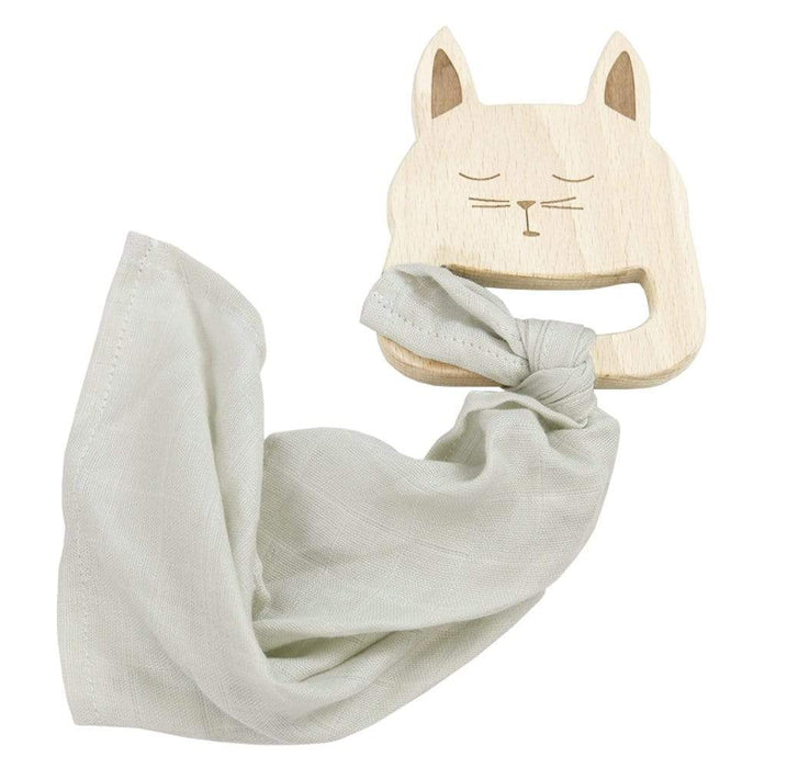 Goosewaddle® Wooden Bunny Teether with Gray Blankie
