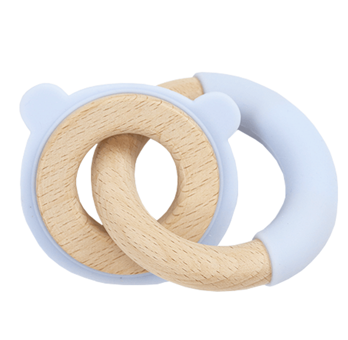 Goosewaddle® Blue Bear Silicone + Wood Double Teether