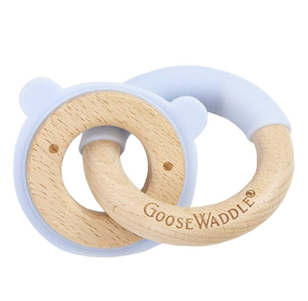 Goosewaddle® Blue Bear Silicone + Wood Double Teether