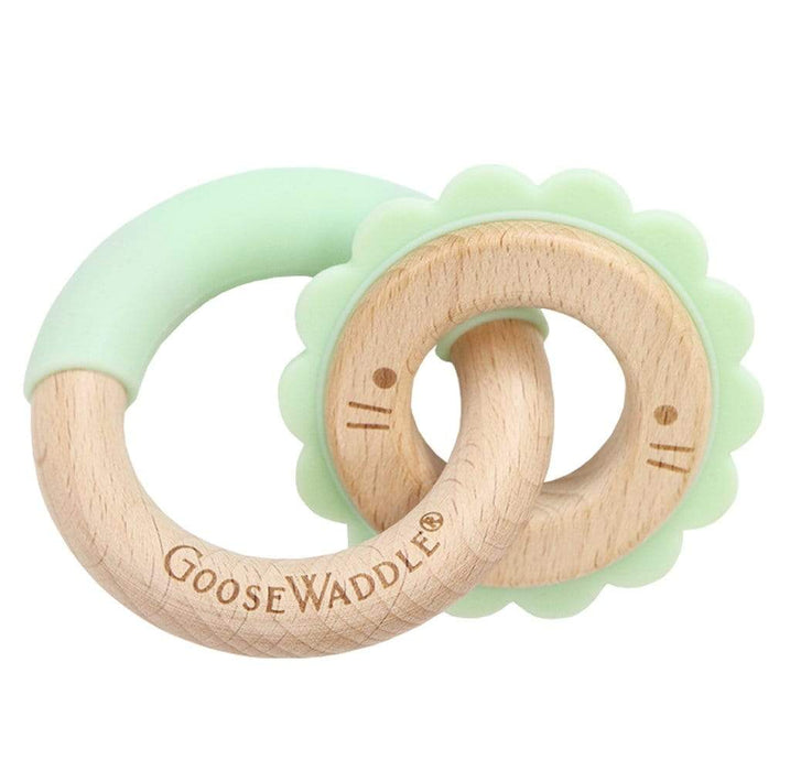Goosewaddle® Mint Lion Silicone + Wood Double Teether
