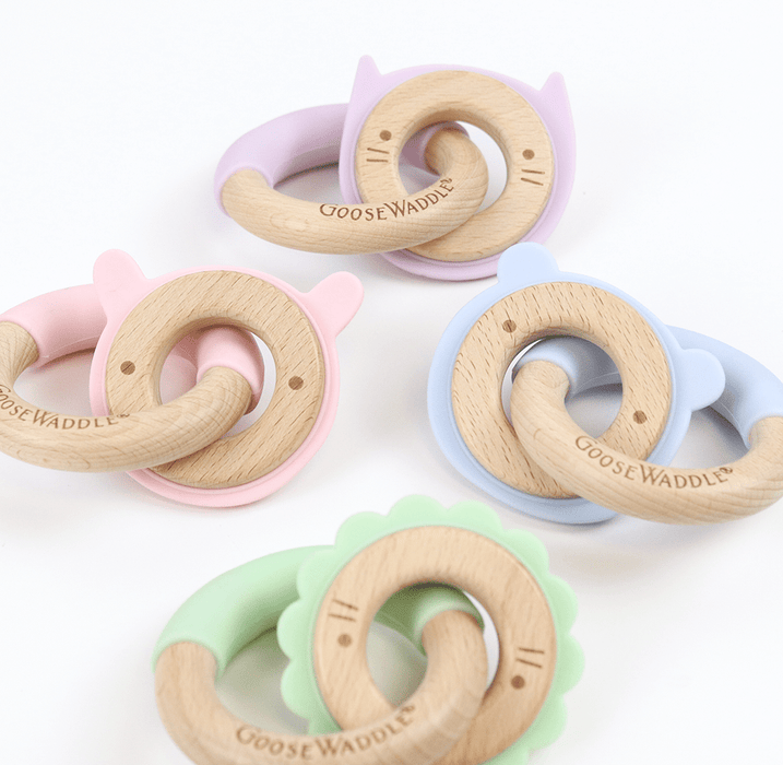 Goosewaddle® Mint Lion Silicone + Wood Double Teether