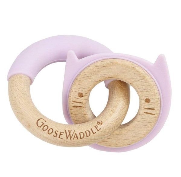 Goosewaddle® Lavender Kitten Silicone + Wood Double Teether