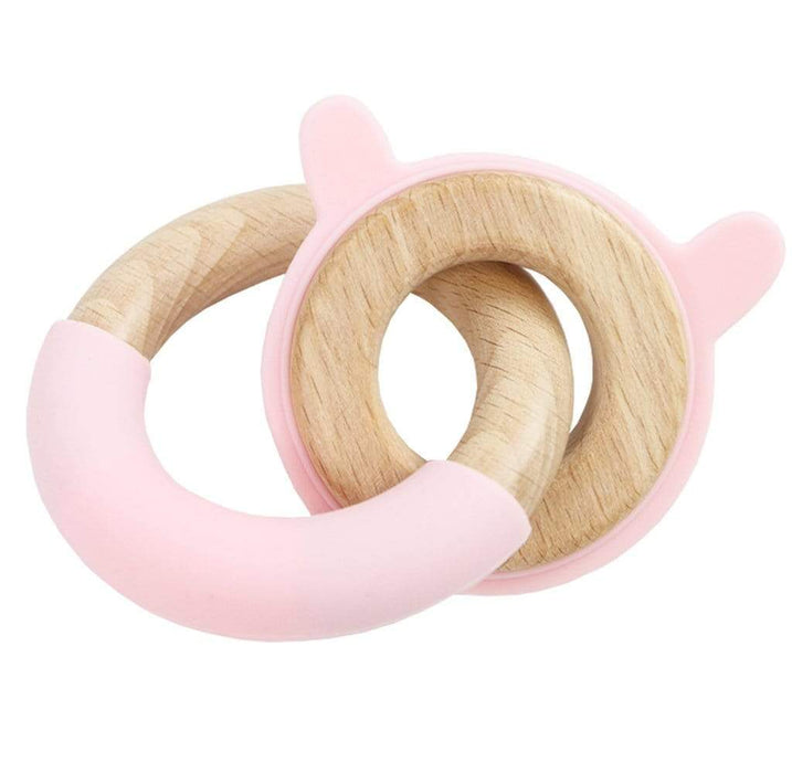 Goosewaddle® Pink Bunny Silicone + Wood Double Teether