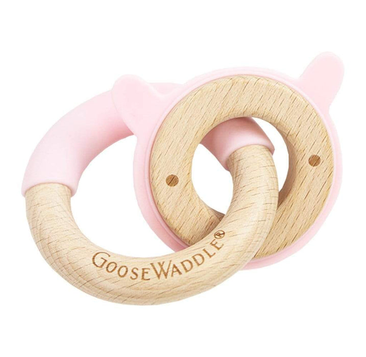 Goosewaddle® Pink Bunny Silicone + Wood Double Teether