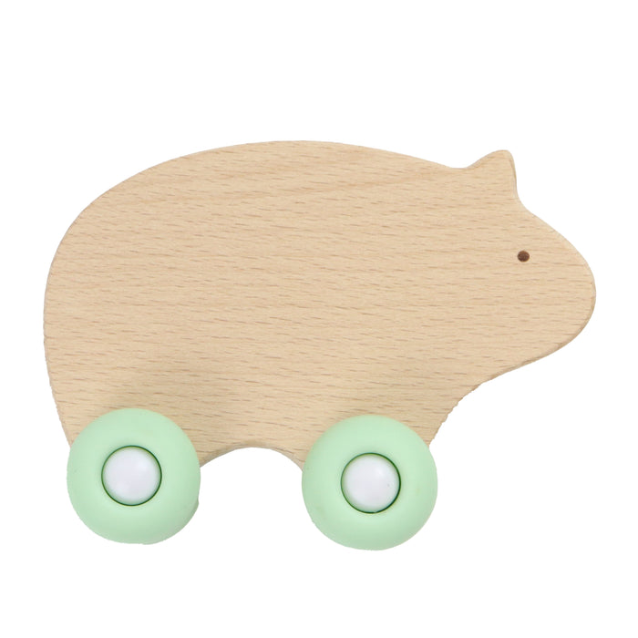 Goosewaddle® Mint Bear Silicone + Wood Teether with Wheels