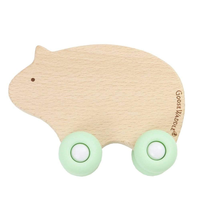 Goosewaddle® Mint Bear Silicone + Wood Teether with Wheels