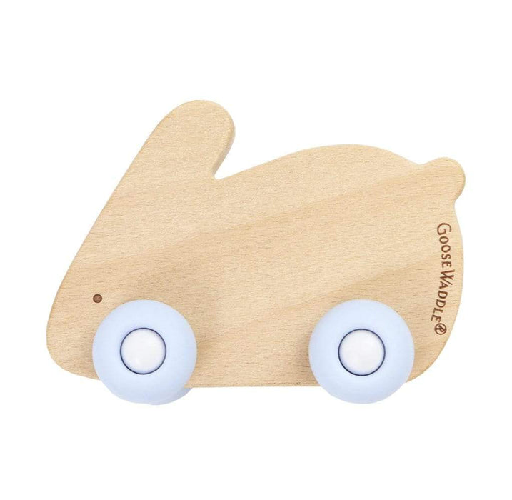 Goosewaddle® Blue Bunny Silicone + Wood Teether with Wheels