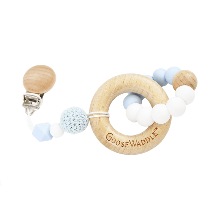 Goosewaddle® Attachable Wooden & Silicone Teether with Clasp (4 Colors)