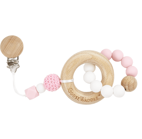 Goosewaddle® Wooden and Silicone Teether - Pink