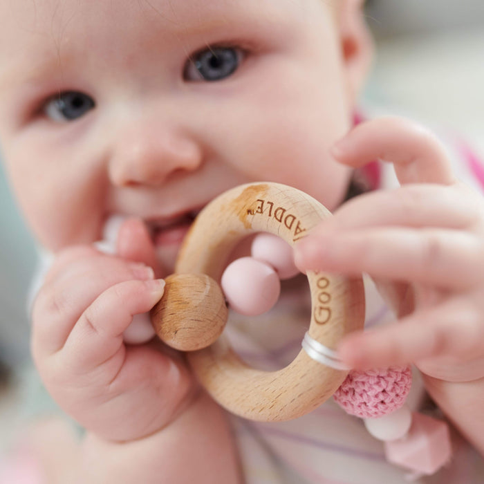 Goosewaddle® Wooden and Silicone Teether - Pink