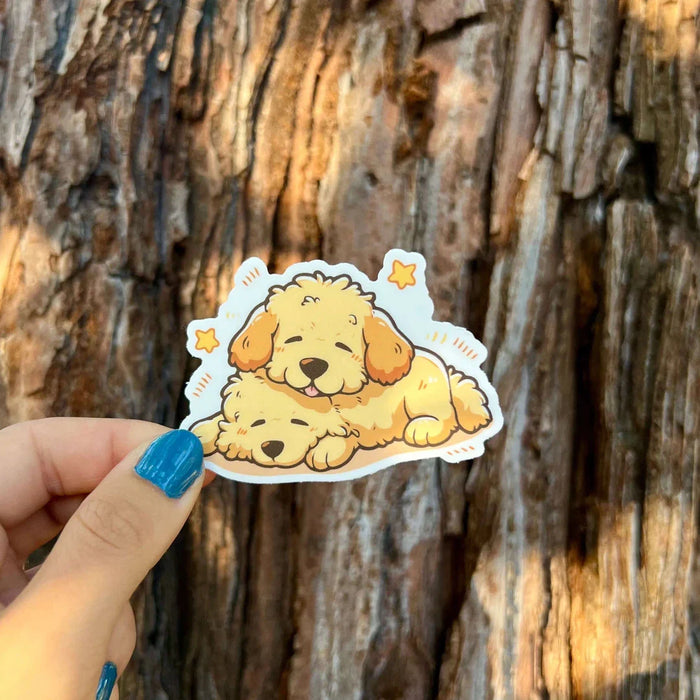 Stick With Finn Double Sleeping Golden Doodles Sticker