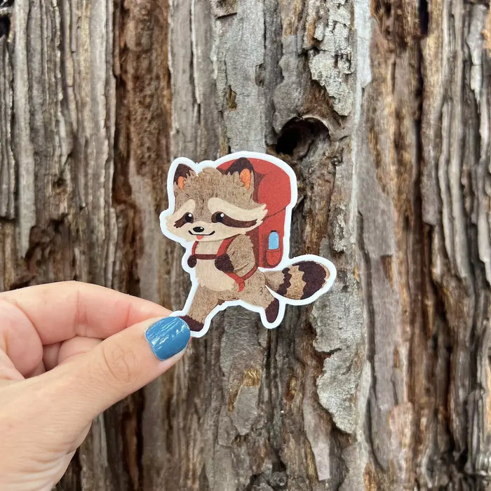 Stick With Finn Hiking Raccoon Sticker