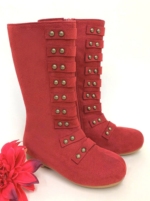 Mia Belle Girls Red Military Style Studded Boots By Liv and Mia