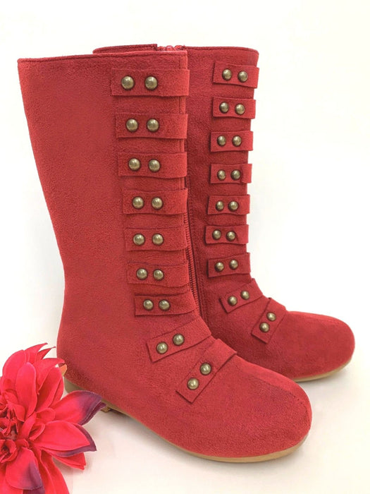 Mia Belle Girls Red Military Style Studded Boots By Liv and Mia