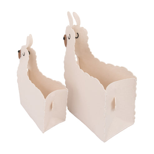 Little Love by NoJo White Felt Llama Shaped 2 Piece Nursery Storage Caddy Set