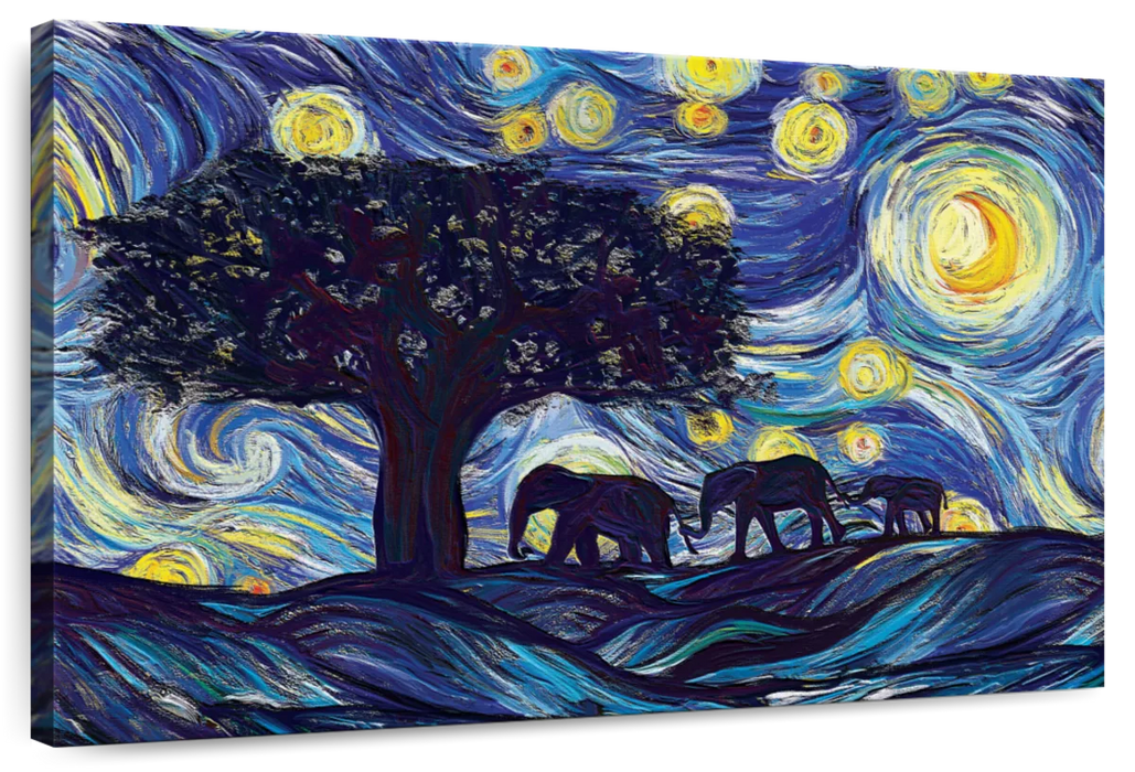 ElephantStock Elephant Family Starry Night Wall Art