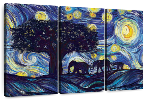 ElephantStock Elephant Family Starry Night Wall Art