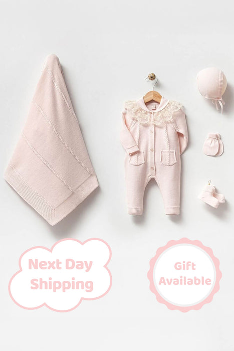 THA Dressing Adrian Pink Knit Newborn Coming Home Set (5 pcs)