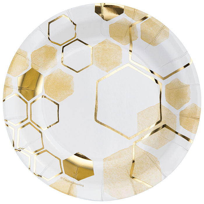 Party Decorations Honeycomb Paper Dessert Plate, Foil 8ct