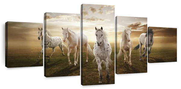 ElephantStock Dramatic White Horses Wall Art