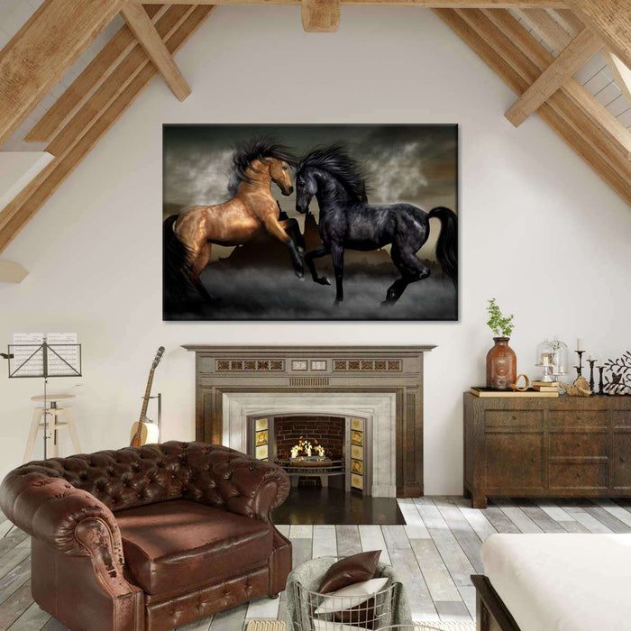 ElephantStock Clashing Wild Horses Wall Art