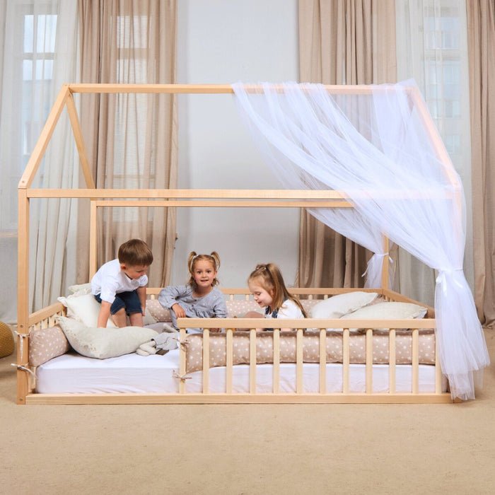 Goodevas Twin Size Montessori House Bed for Kids with Fence (35*78 inch)
