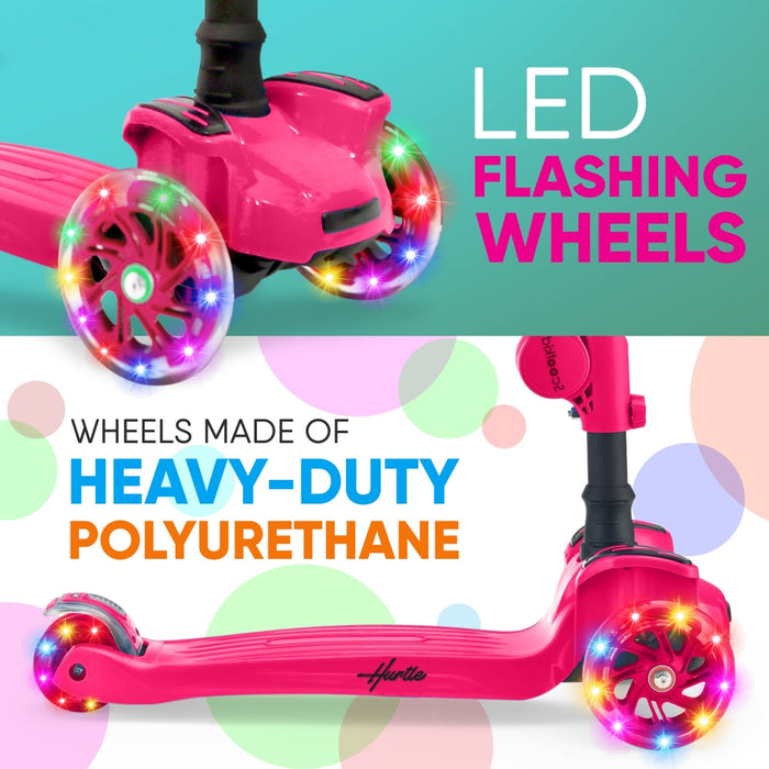 Hurtle ScootKid 3 Wheel Toddler Child Ride On LED Wheel Scooter, Pink (2 Pack)