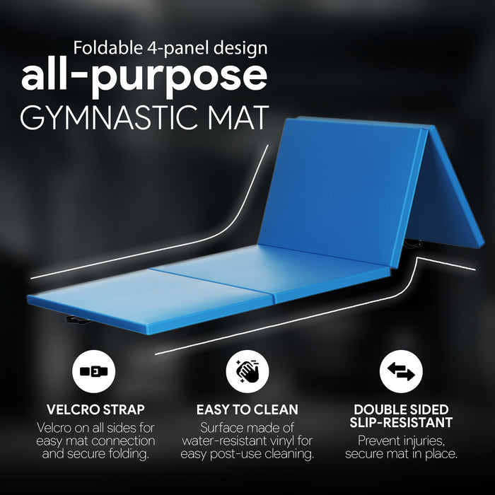 BalanceFrom Fitness Foldable Gymnastics Mat w/Sectional Floor Balance Beam, Blue