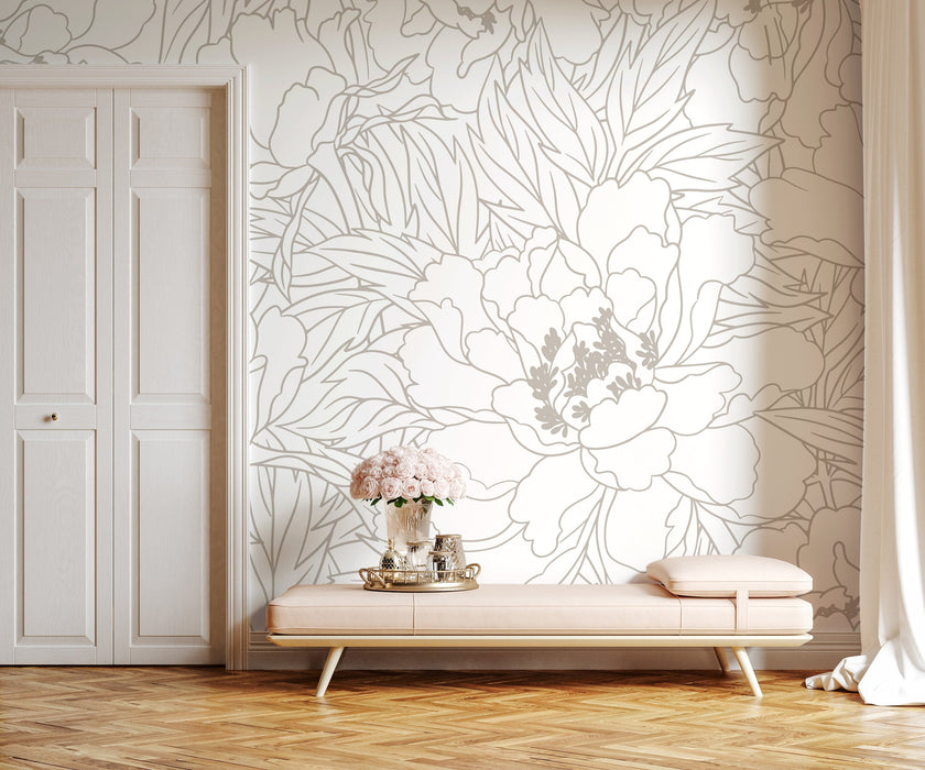 Ondecor Neutral Large Floral Wallpaper / Peel and Stick Wallpaper Removable Wallpaper Home Decor Wall Art Wall Decor Room Decor - C920