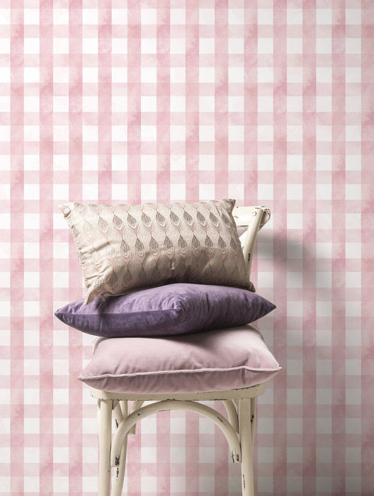 Ondecor Pink Gingham Wallpaper / Peel and Stick Wallpaper Removable Wallpaper Home Decor Wall Art Wall Decor Room Decor - D011