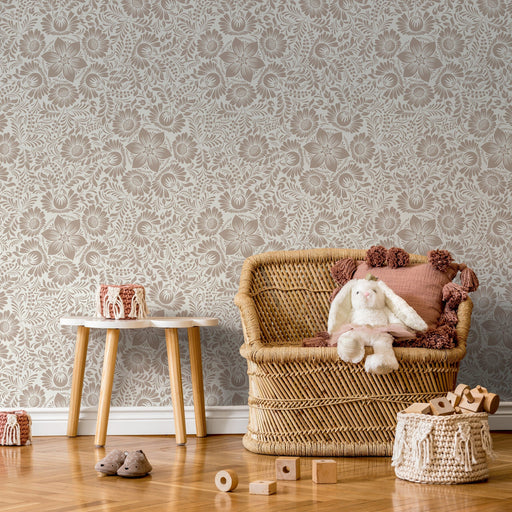 Ondecor Neutral Floral Peel and Stick Removable Wallpaper Room Decor - D069