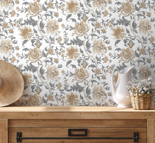 Ondecor Neutral Vintage Floral Peel and Stick Removable Wallpaper Room Decor - D130