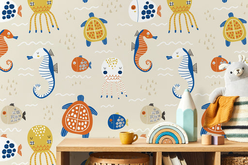 Ondecor Nursery Ocean Animals Peel and Stick Removable Wallpaper Room Decor - D110
