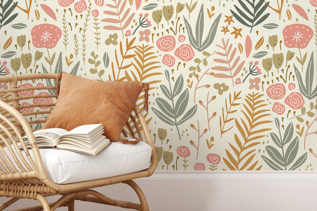 Ondecor Boho Floral Garden Peel and Stick Removable Wallpaper - D116