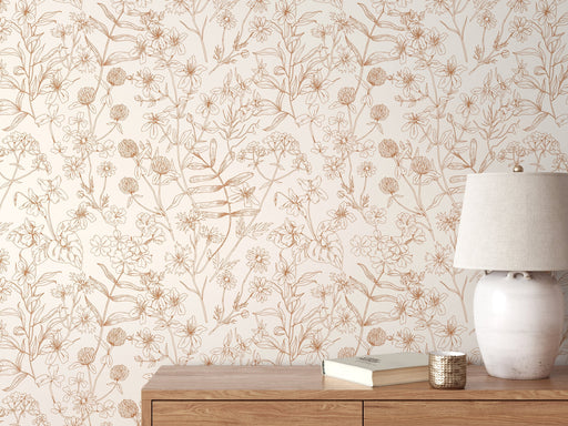 Ondecor Neutral Boho Wildflowers Peel and Stick Removable Wallpaper Room Decor - D305