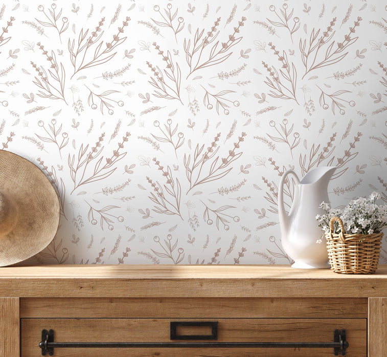 Ondecor Neutral Minimalist Wildflower Peel and Stick Removable Wallpaper Room Decor - D402