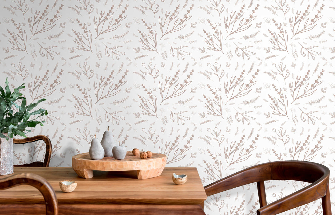 Ondecor Neutral Minimalist Wildflower Peel and Stick Removable Wallpaper Room Decor - D402