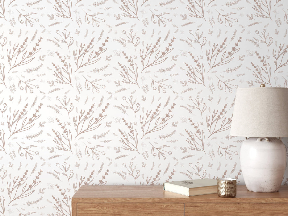 Ondecor Neutral Minimalist Wildflower Peel and Stick Removable Wallpaper Room Decor - D402