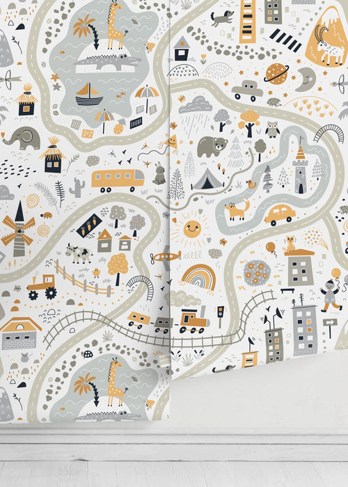 Ondecor Nursery Town Map Peel and Stick Removable Wallpaper Room Decor - D505