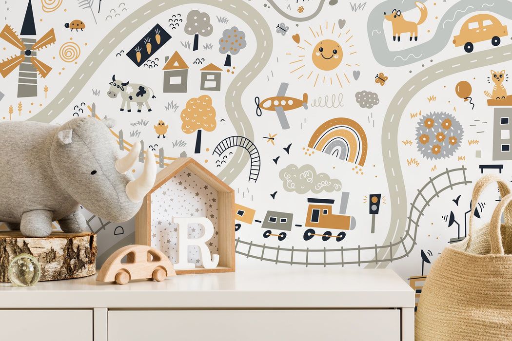 Ondecor Nursery Town Map Peel and Stick Removable Wallpaper Room Decor - D505