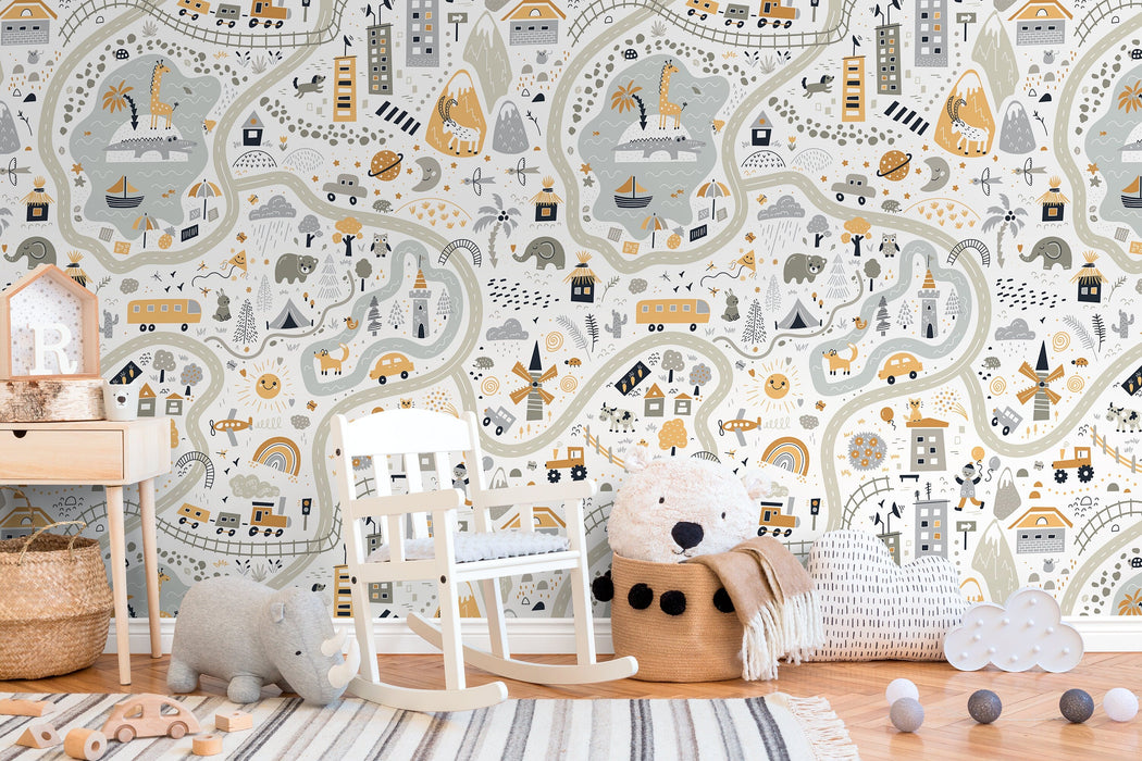 Ondecor Nursery Town Map Peel and Stick Removable Wallpaper Room Decor - D505