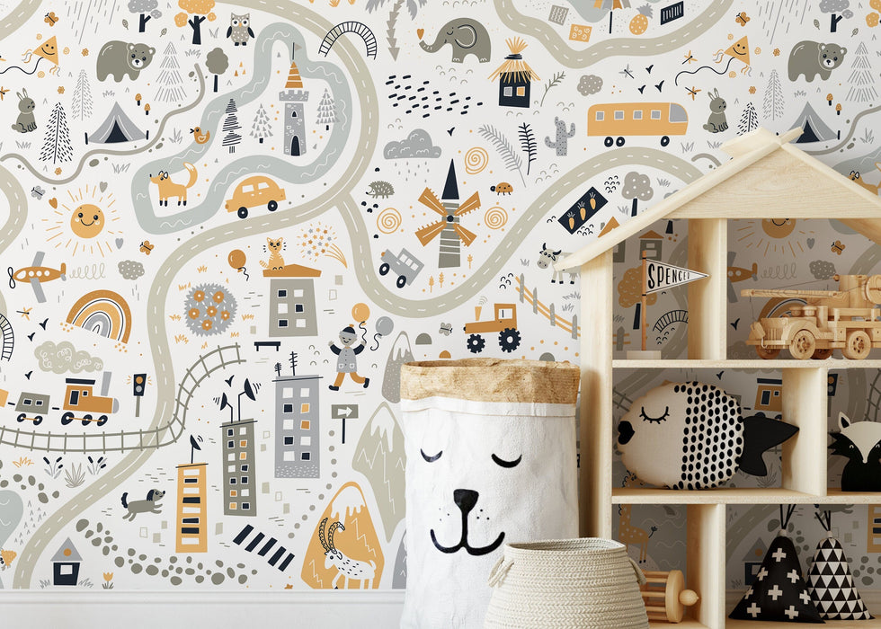Ondecor Nursery Town Map Peel and Stick Removable Wallpaper Room Decor - D505