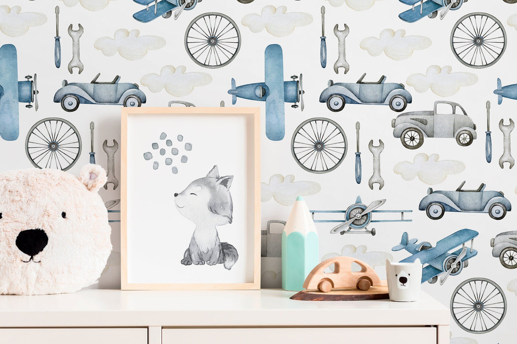 Ondecor Airplanes and Cars Peel and Stick Removable Wallpaper - D527