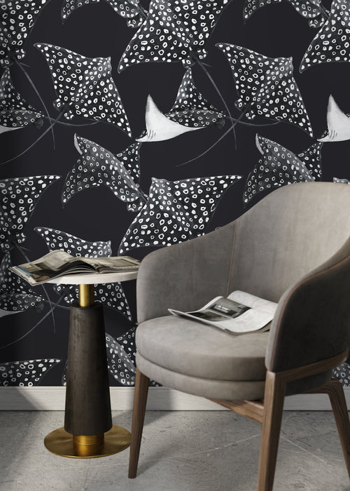 Ondecor Black Stingray Peel and Stick Removable Wallpaper Room Decor - D543