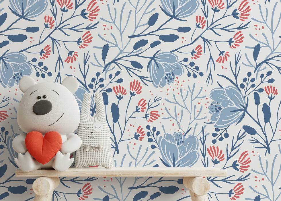 Ondecor Blue Floral Scandinavian Wallpaper Home Decor Room Decor - D151