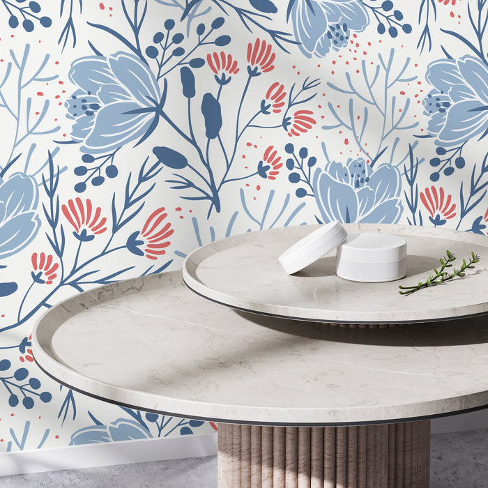 Ondecor Blue Floral Scandinavian Wallpaper Home Decor Room Decor - D151