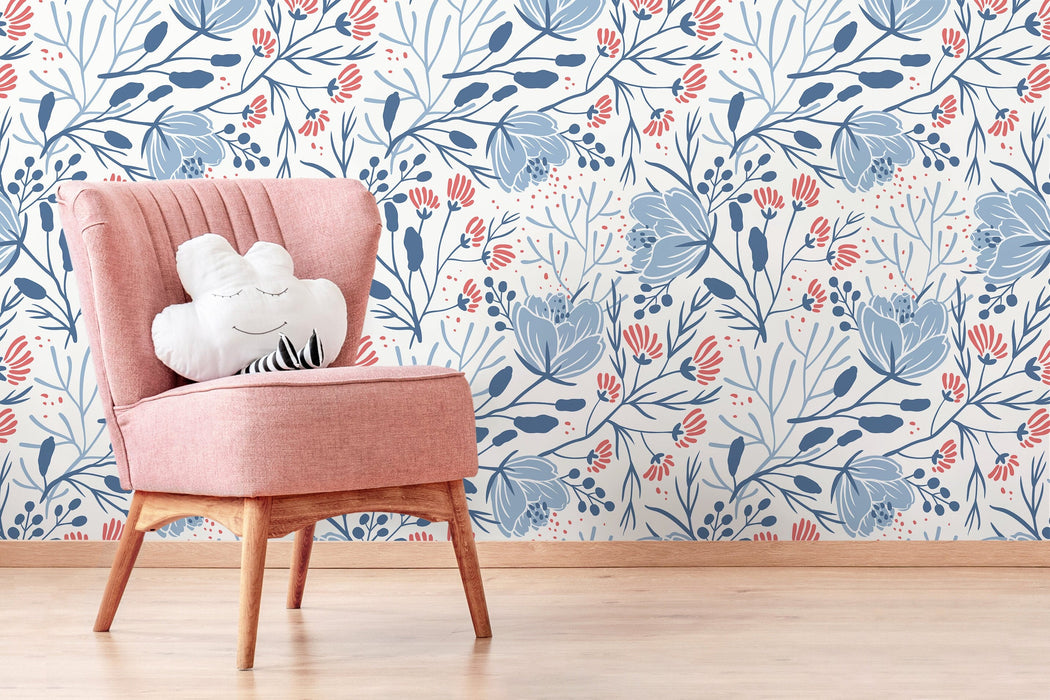 Ondecor Blue Floral Scandinavian Wallpaper Home Decor Room Decor - D151