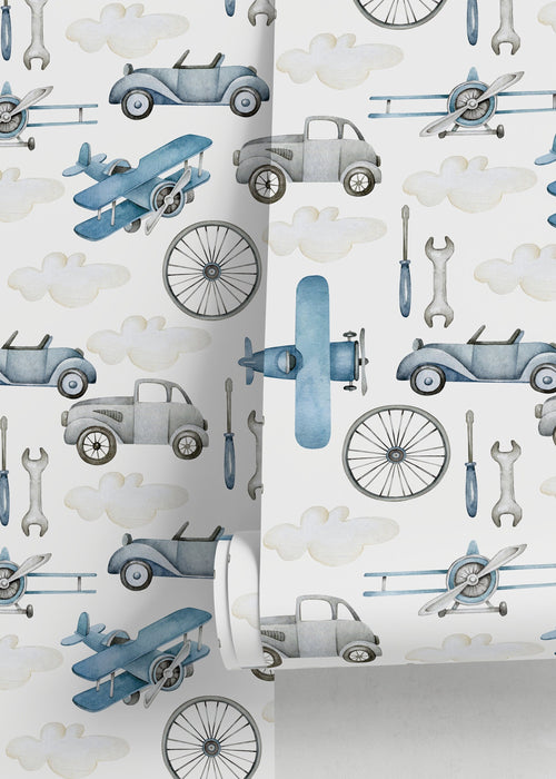 Ondecor Airplanes and Cars Peel and Stick Removable Wallpaper - D527