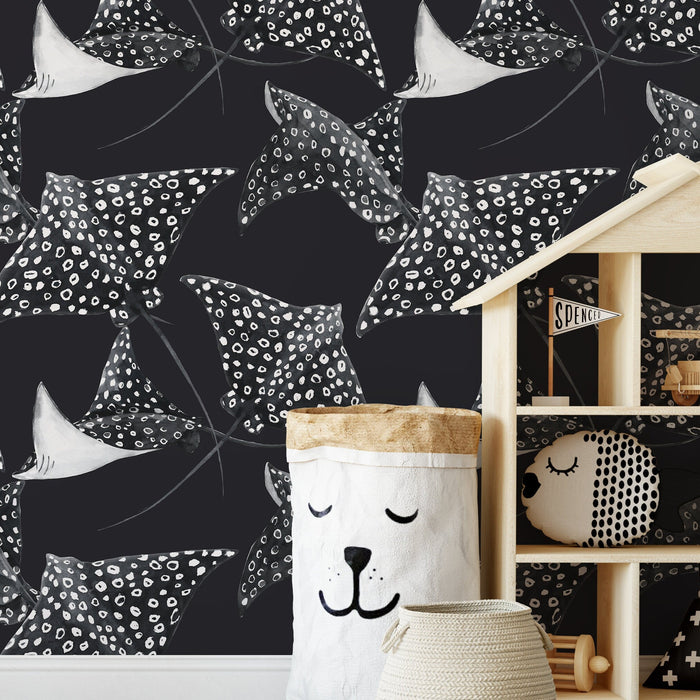 Ondecor Black Stingray Peel and Stick Removable Wallpaper Room Decor - D543