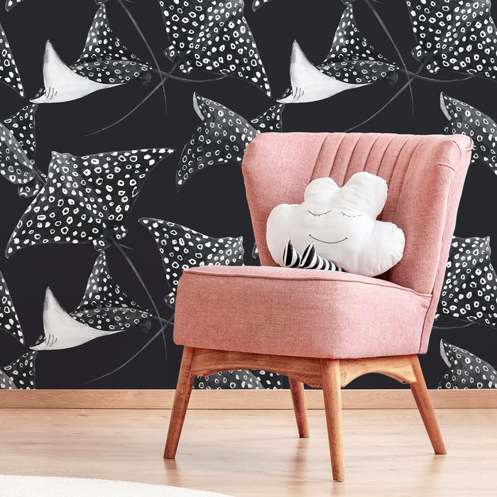 Ondecor Black Stingray Peel and Stick Removable Wallpaper Room Decor - D543